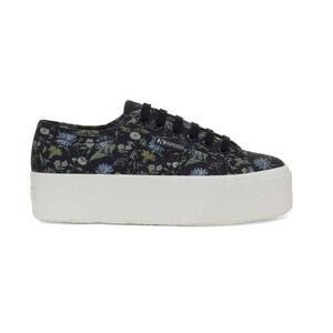 Superga Platform Sneakers Black Floral Print Women Size 7 38
